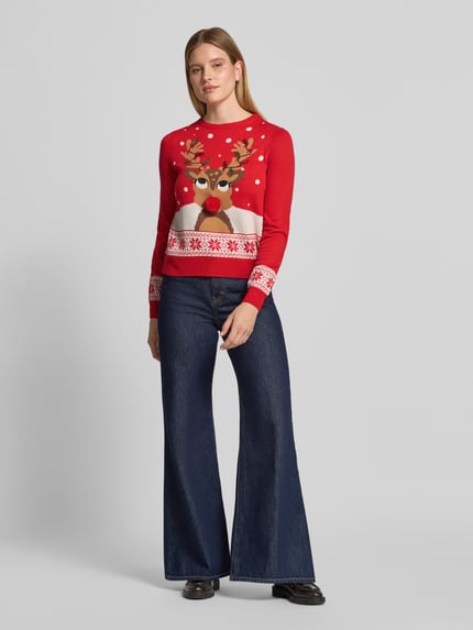 VERO MODA Pullover mit Rentiermotiv Rot 1