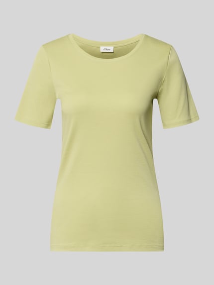 Productfoto, Regular Fit T-Shirt uit puur katoen-interlockjersey van s.Oliver RED LABEL, effen lichtgroen, ronde hals, korte mouw, gladde textuur