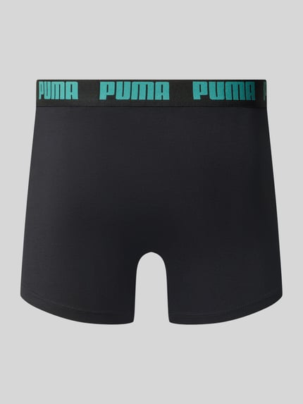 Produktfoto, Slim Fit Boxershorts aus Baumwoll-Mix im 2er-Pack Modell 'EVERDAY' von PUMA in Schwarz mit elastischem Bund und türkisfarbenem Logo, Herren Boxershorts von PUMA