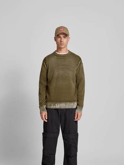 Diesel Pullover mit gerippten Abschlüssen Khaki Melange 4