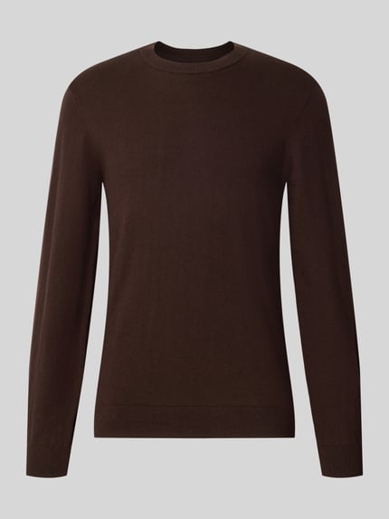 Produktfoto, Strickpullover aus Baumwoll-Kaschmir-Mix mit Rundhalsausschnitt von MCNEAL, dunkelbraun, Regular Fit, glatte Textur, lange Ärmel