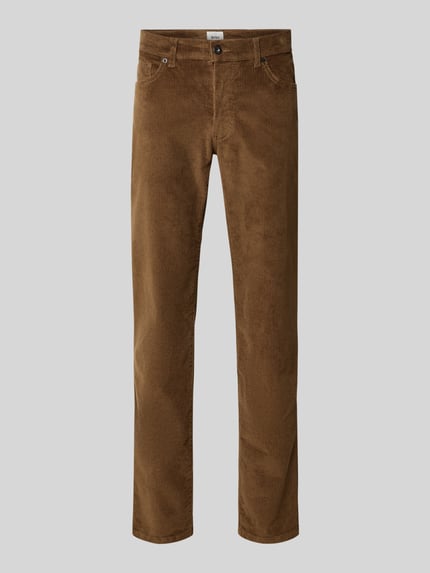 Produktfoto, braune Cordhose in gerader Passform, feine Rillenstruktur, Straight Fit Cordhose aus Baumwoll-Mix Modell 'Mythos Flex Cord' von Brax, Herren Cordhose