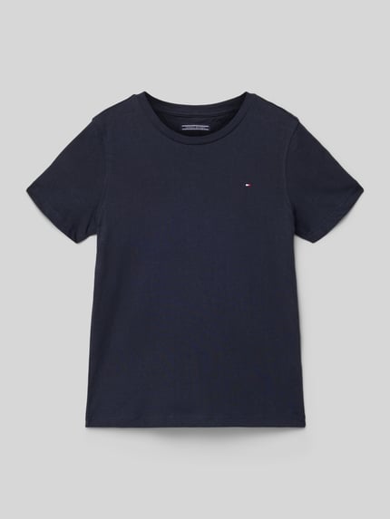 Produktfoto, Regular Fit T-Shirt aus reiner Baumwolle von Tommy Hilfiger in Dunkelblau mit Logo-Print, Rundhalsausschnitt, glatte Struktur
