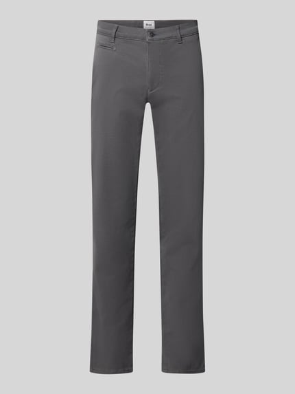 Produktfoto, graue Hose aus Baumwoll-Mix mit schmalem Schnitt, glatte Oberfläche, Modern Fit Chino aus Baumwoll-Mix Modell 'Fabio' von Brax, Herren Schmale Hose von Brax