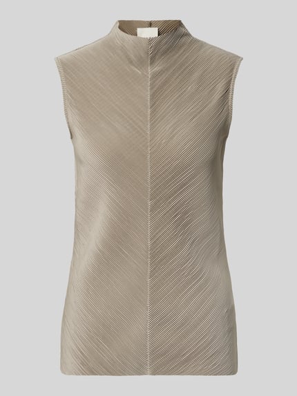 Produktfoto, Slim Fit Top mit Label-Detail von Calvin Klein Womenswear w kolorze beżowym, gładka faktura, geometryczne linie