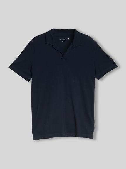 Tom Tailor regular fit poloshirt van katoenmix met resortkraag Marineblauw - 2