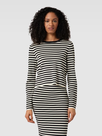 Jake*s Collection Sweter z dzianiny w paski Czarny 4