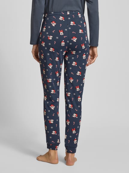 Jake*s Casual Pyjamabroek in all-over look met elastische band Donkerblauw - 5