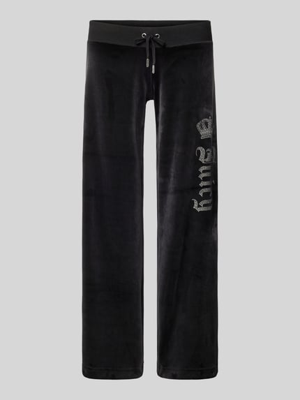 Productfoto, Sweatpants met siersteendecoratie model 'GOTHIC CROWN' van Juicy Couture, straight fit, zwart, elastische tailleband, tunnelkoord, materiaal-mix met stretch, binnenbeenlengte maat S 78 cm