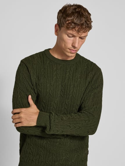 Fynch-Hatton Strickpullover aus Baumwoll-Woll-Mix mit Zopfmuster Khaki 3