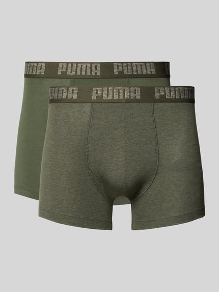 Produktfoto, groene boxershort en broek van katoenmix, logo-elastische tailleband, Heren Pant & Trunk aus Baumwoll-Mix im 2er-Pack van PUMA