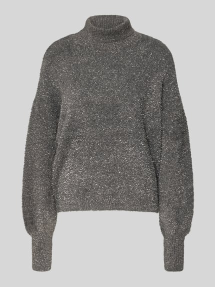 Produktfoto, Strickpullover aus Effektgarn mit Rollkragen Modell 'LISTRA' von YAS im schimmernden Viskose-Mix und Relaxed-Fit, grau