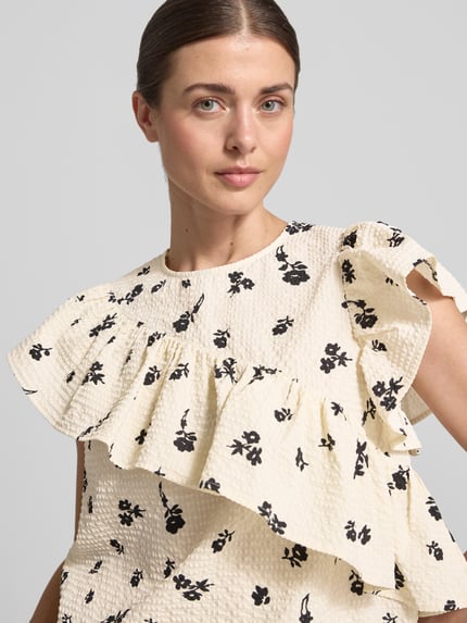 Essentiel Antwerp loose fit blouse met ruchesdetails model 'JOOJOO' Offwhite - 3