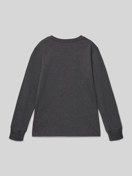 Produktfoto, Longsleeve mit Label-Print von Polo Ralph Lauren Teens aus reiner Baumwolle in Dunkelgrau mit gerippten Abschlüssen und Rundhalsausschnitt.