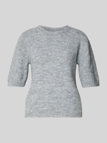 Produktfoto, grijze pullover met 1/2-mouwen Model 'SUTTON' van NOISY MAY®, Materiaalmix met wol, regular fit, ronde hals, zachte textuur