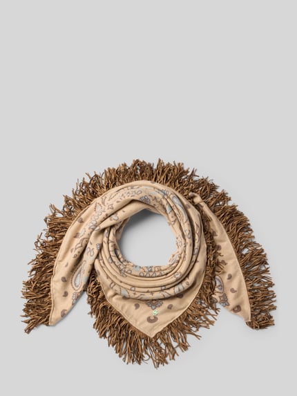 Produktfoto, Tuch aus Viskose-Mix mit Fransen und Paisley-Muster von Codello, beige, driehoekig, Franjes, paisleymotief, Labeldetail, Breedte maat 1: 102 cm, Lengte maat 1: 98 cm