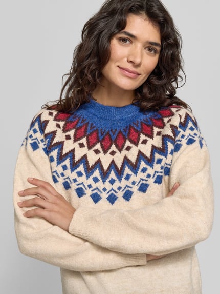 Jake*s Casual Pullover mit kontrastreichem Rundhals-Strickmuster Ecru 3
