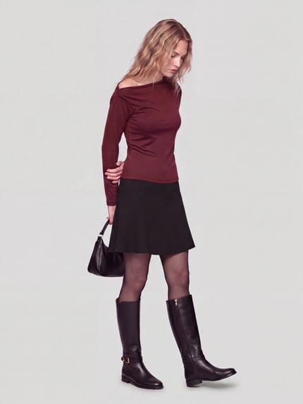 ONLY Langarmshirt mit asymmetrischem Ausschnitt Bordeaux 1