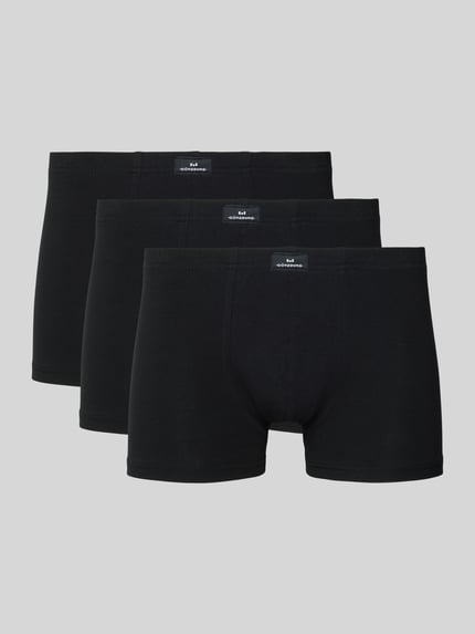 Produktfoto, Boxershorts mit Label-Detail im 3er-Pack von Götzburg Wäsche, schwarz, Baumwoll-Elasthan-Mix, Körpernaher-Schnitt, elastischer Bund