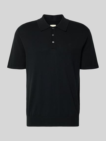 Produktfoto, Regular Fit Poloshirt in Strick-Optik Modell 'Supima' von CK Calvin Klein, reine Baumwolle, kurzärmelig, Polo-Kragen, Farbe Schwarz
