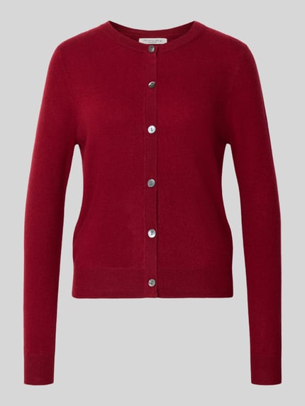 Produktfoto, Strickjacke aus reinem Kaschmir mit durchgängiger Knopfleiste von Christian Berg Woman in Dunkelrot, Regular Fit, gerippte Abschlüsse, strukturierte Oberfläche