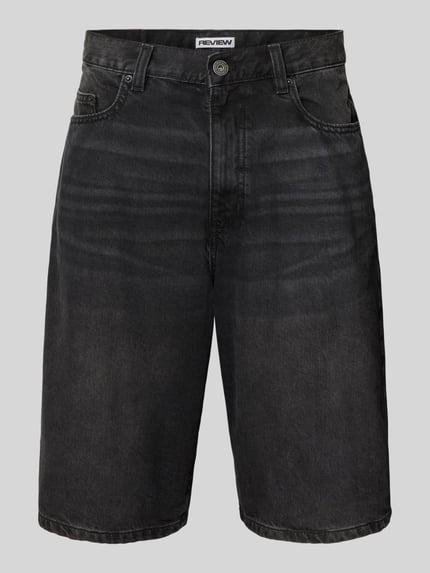 Produktfoto, Jeansshorts mit Eingrifftaschen von REVIEW aus reiner Baumwolle in Schwarz mit Used-Look, Relaxed Fit und Bundweite 43 cm, Innenbeinlänge 30 cm