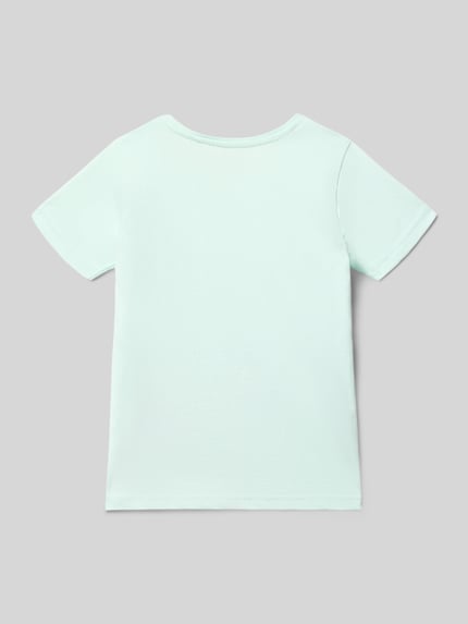 Produktfoto, T-Shirt mit Motiv-Print und Rundhalsausschnitt von Blue Seven aus Reine Baumwolle, Regular-Fit, Rückansicht, Rückenlänge 41 cm bei Größe 116, Kinder T-Shirt