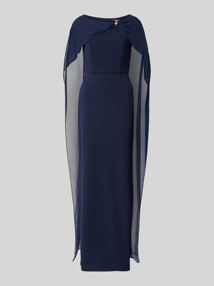 Produktfoto, Abendkleid mit abnehmbarem Cape von SWING in Dunkelblau, Maxilänge, elastischer Material-Mix, Chiffon-Cape, Zier-Applikation, ärmellos