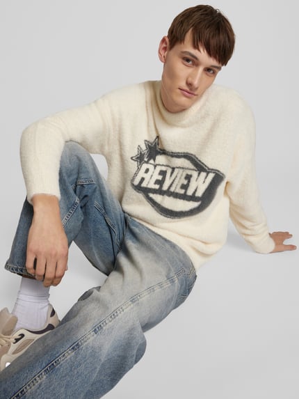 REVIEW Sweter z dzianiny z imitacji futerka Écru 3