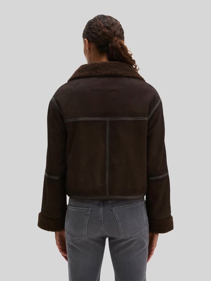 Marc O'Polo Lederjacke mit Teddykragen aus Lammnappa Dunkelbraun 5