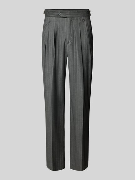 Produktfoto, Baggy Fit Bundfaltenhose mit Gesäßtasche von RETERNITY, grau mit feinem Streifenmuster, Material-Mix mit Woll-Anteil
