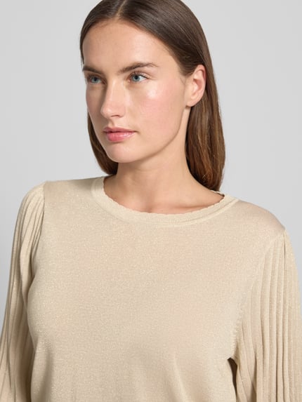 FREE/QUENT Sweter z dzianiny z prążkowanymi wykończeniami model ‘GLITTA’ Złamany biały 3