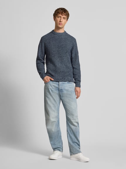 JACK & JONES Gebreide pullover met ribboorden, model 'LINK' Donkerblauw gemêleerd - 1