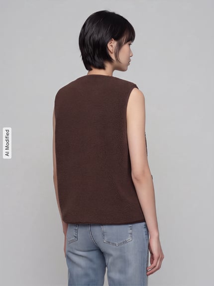 ONLY regular fit bodywarmer in teddystof model 'BABY' Chocoladebruin - 5