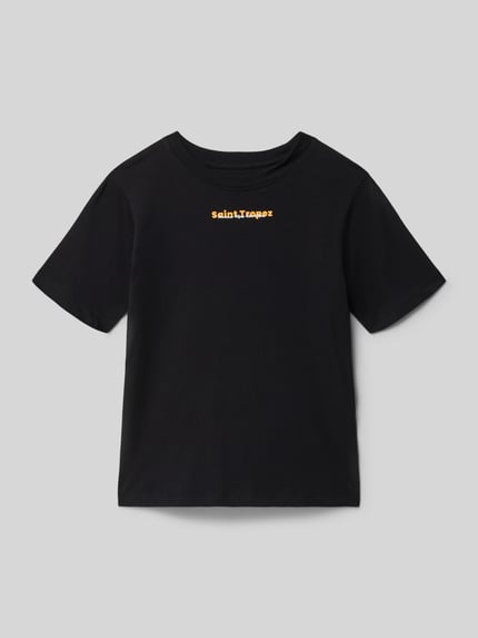 Produktfoto, T-shirt met motiefprint model 'CITY' van Jack & Jones, puur katoen, regular fit, ronde hals, ruglengte maat 140: 53 cm, zwart