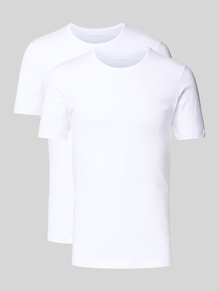 Produktfoto, T-Shirt mit Rundhalsausschnitt im 2er-Pack von Schiesser, weiß, Herren T-Shirt, Baumwoll-Elasthan-Mix, Regular-Fit, glatte Oberfläche