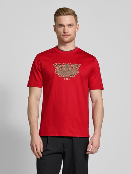 BOSS T-Shirt mit Motiv- und Label-Stitching Modell 'Taut' Rot 4