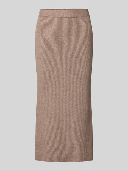 Produktfoto, spódnica midi z Mieszanka wiskozy, krój dopasowany, elastyczny pas, prążkowana faktura, całość w kolorze beżowym, Midirock aus Viskose-Mix mit Ripp-Struktur von Christian Berg Woman, Szerokość w rozmiarze S: 37 cm, całkowita długość: 84 cm