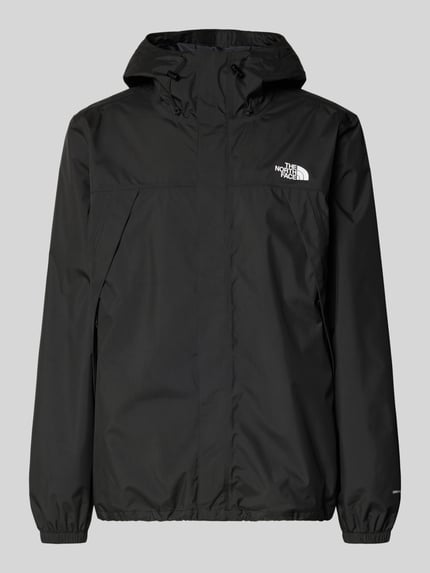 Produktfoto, Regular Fit Jacke mit Logo-Print Modell 'Quest' von The North Face in Schwarz, glatte Oberfläche, Kapuze, Reißverschluss, Damen Jacke