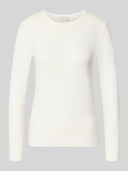 Produktfoto, Longsleeve mit Rundhalsausschnitt Modell 'Liana' von FREE/QUENT in Weiß, gerader Schnitt, feine Viskose-Elasthan-Textur