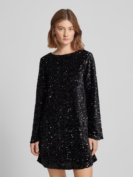PIECES Sukienka cekinowa o kroju regular fit z kokardą model ‘KAM’ Czarny 4
