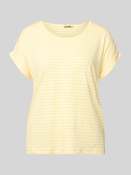 Productfoto, Regular Fit T-Shirt uit viscosemix model 'MOSTER' van Only, geel-wit gestreept, rondhals, korte mouw, Jersey, two tone