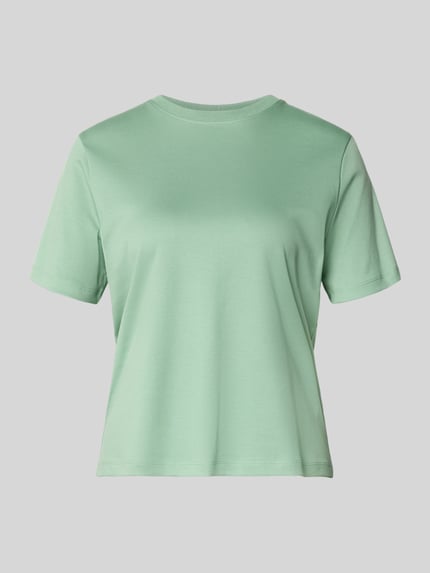 Produktfoto, Basic T-Shirt mit Rundhalsausschnitt von Christian Berg Woman aus bawełna, krój regular fit, jednokolorowy, okrągły dekolt, długość tyłu w rozmiarze S: 53 cm