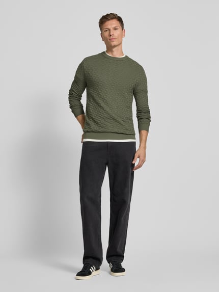 ONLY & SONS Regular Fit Strickpullover mit Strukturmuster Modell 'KALLE' Oliv 1