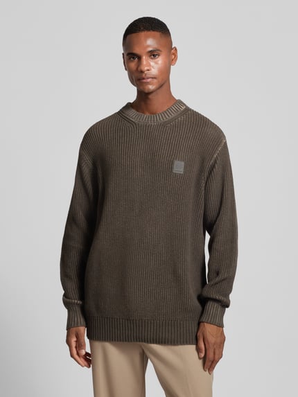 Elias Rumelis Strickpullover mit Label-Patch Modell 'Lester' Oliv 4