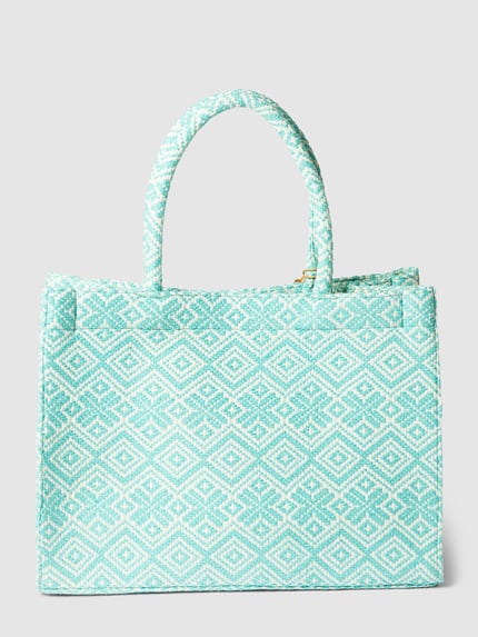 ANOKHI Tote bag met all-over motief Turquoise - 4