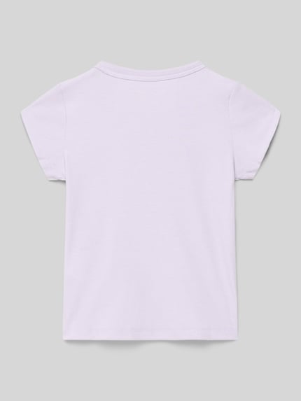 Produktfoto, Regular Fit T-Shirt mit Logo-Stitching von Abercrombie&Fitch im hellen Violett, Strukturmuster, elastischer Baumwoll-Mix, Rückansicht
