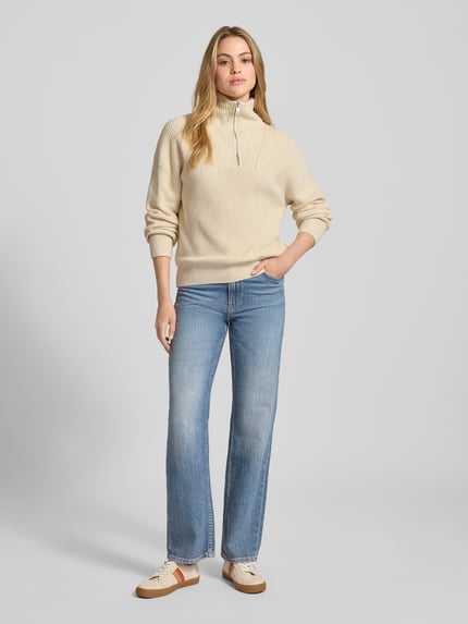 Jake*s Casual Sweter z dzianiny z kołnierzem Écru 1