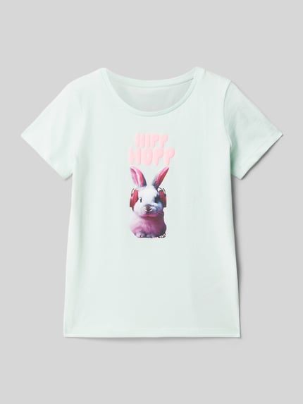 Tom Tailor T-shirt o kroju regular fit z czystej bawełny z nadrukowanym motywem Miętowy 1