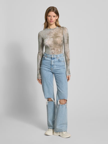 Weekday Longsleeve mit geripptem Rundhalsausschnitt Modell 'Nico' Mittelgrau 1